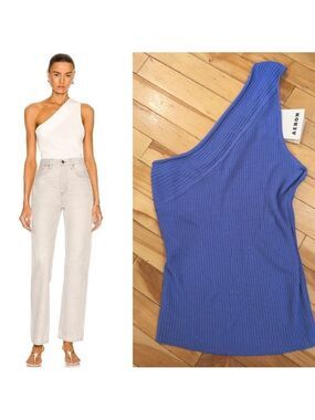 NWT AERON | Delhi Asymmetric Ribbed Knitted Top In Techno Blue